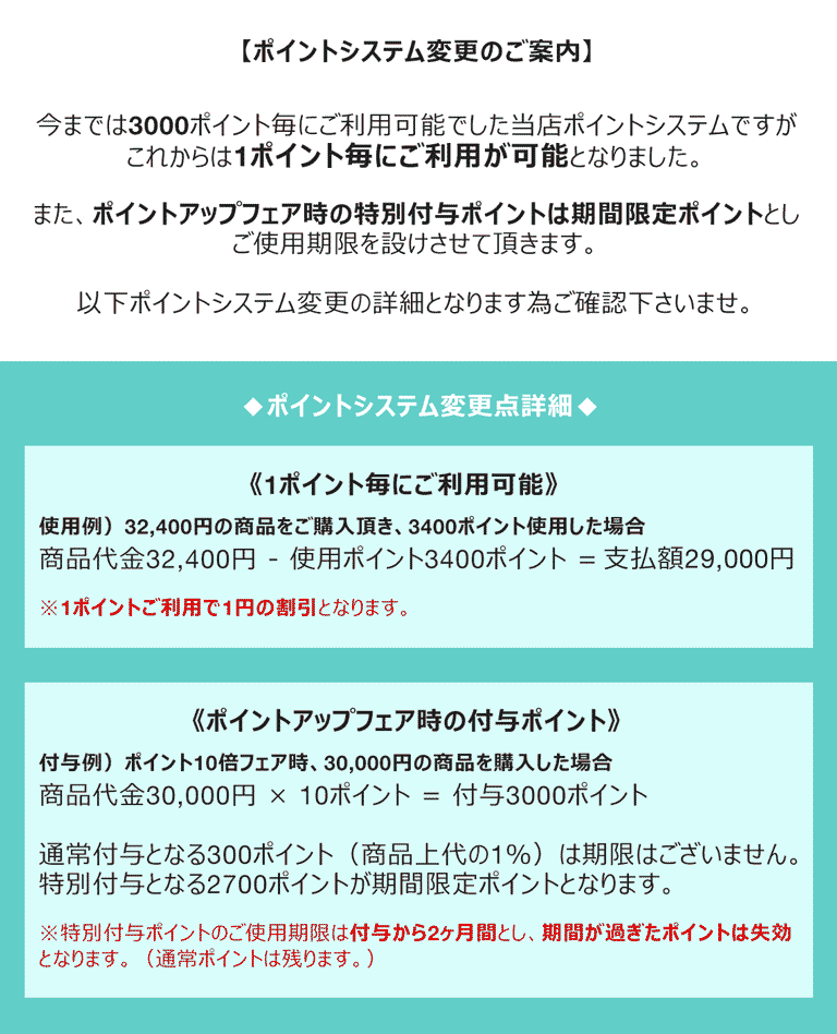 ポイントシステム変更のご案内