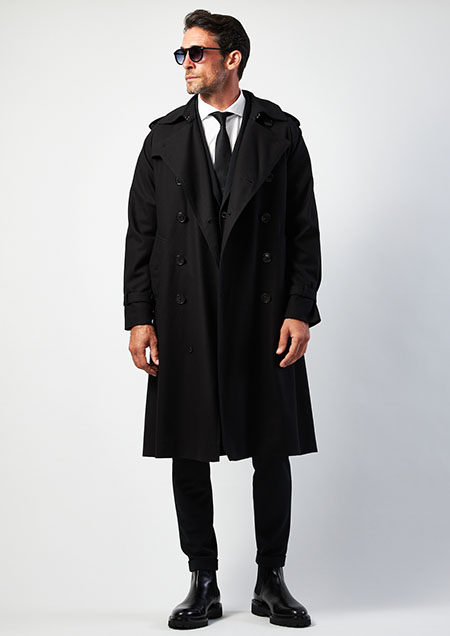 1PIU1UGUALE3 BLACK MILITARY COLLECTION 17th -FIRST TRENCH COAT