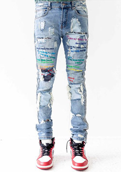 DO YOU THINK I,m CRAZY RAINBOW EMBROIDERED JEANS