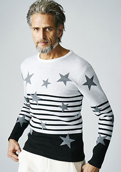 CASHWOOL WHITE STAR BORDER BI COLOR CREW