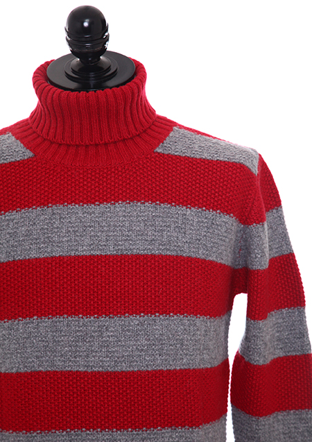 SEVESKIG BORDER TURTLE NECK SWEATER | RED010