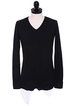 SUPER TWISTED JERSEY THREE LAYERED-STYLE V-NECK DRESS SHIRT