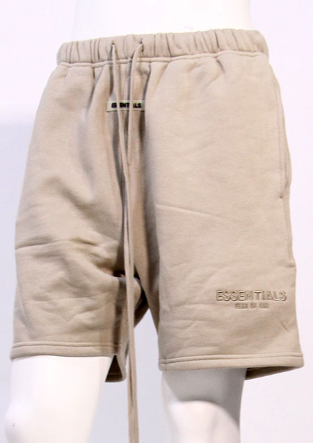 FOG ESSENTIALS  RUBBER TAG EMB SWEAT SHORTS - TAN