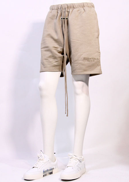 FOG ESSENTIALS  RUBBER TAG EMB SWEAT SHORTS - TAN