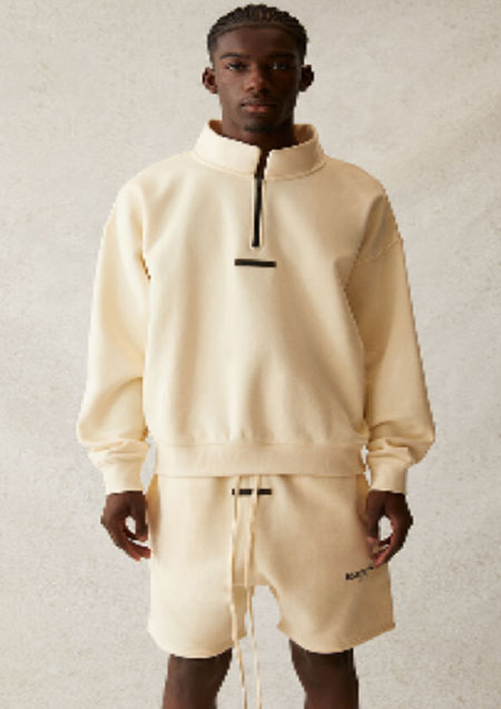 FOG ESSENTIALS HALF ZIP SWEAT SHIRTS | B/CREAM