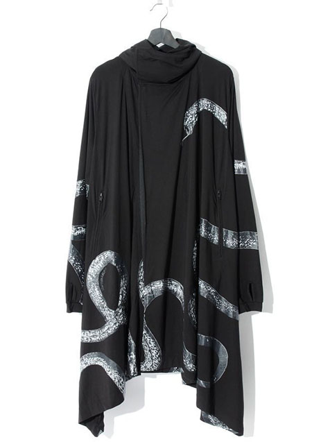SWITCHBLAE SNAKE PRINT DRAPE PARKA | BLACK
