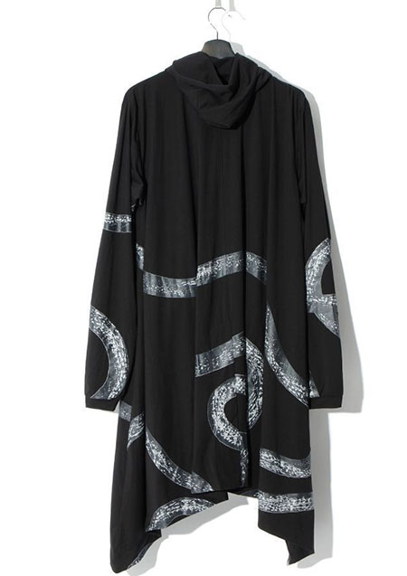 SWITCHBLAE SNAKE PRINT DRAPE PARKA | BLACK