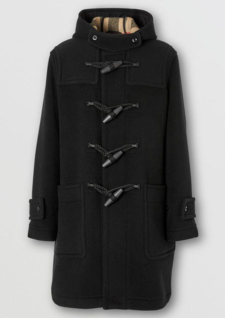 BURBERRY CHECK LINNING TECHNICAL WOOL DUFFLE COAT | A1003 BLACK IP CHECK