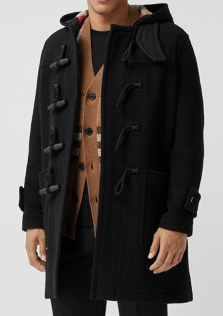 BURBERRY CHECK LINNING TECHNICAL WOOL DUFFLE COAT | A1003 BLACK IP CHECK