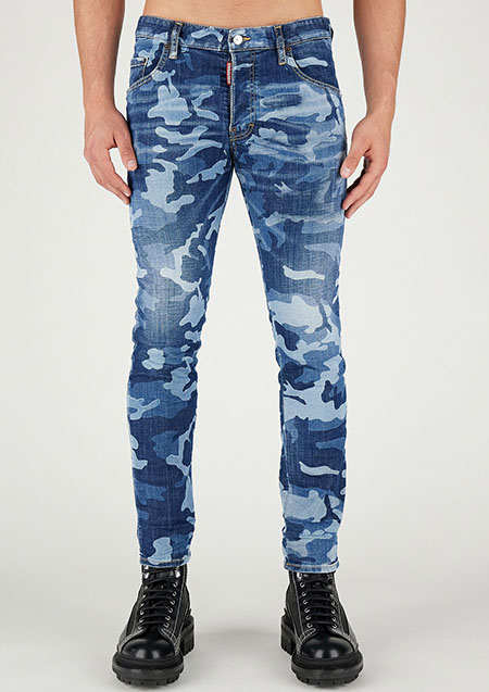 DSQUARED2 Mix Faded Camo Bomber Skater Jeans | 470 NAVY BLUE