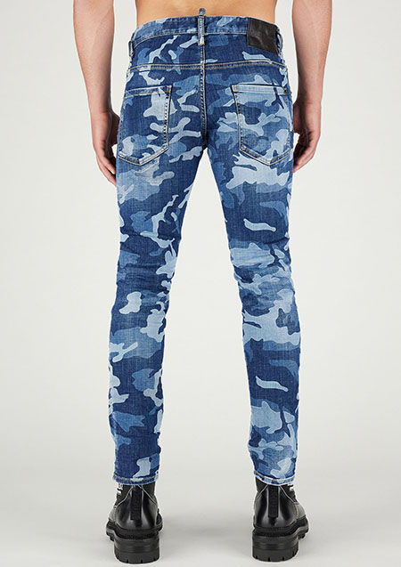 DSQUARED2 Mix Faded Camo Bomber Skater Jeans | 470 NAVY BLUE