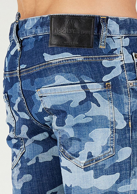DSQUARED2 Mix Faded Camo Bomber Skater Jeans | 470 NAVY BLUE