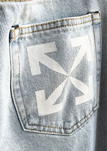 OFF-WHITE SINGLE ARROW SLIM JEANS BLEACH BLUE WHITE