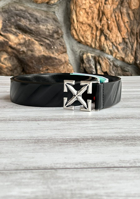 OFF-WHITE DIAG ARROW LEATHER BELT BLACK BLACK