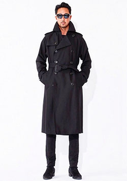 1PIU1UGUALE3 BLACK MILITARY 17th STRONG TWIST COTTON FIRST TRENCH COAT | BLACK