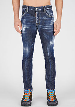 DSQUARED2 DARK WRINKLE BLUE WASH SUPER STRETCH SKATER JEAN | 470INDIGO