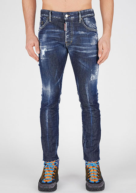 DSQUARED2 DARK WRINKLE BLUE WASH SUPER STRETCH SKATER JEAN | 470INDIGO