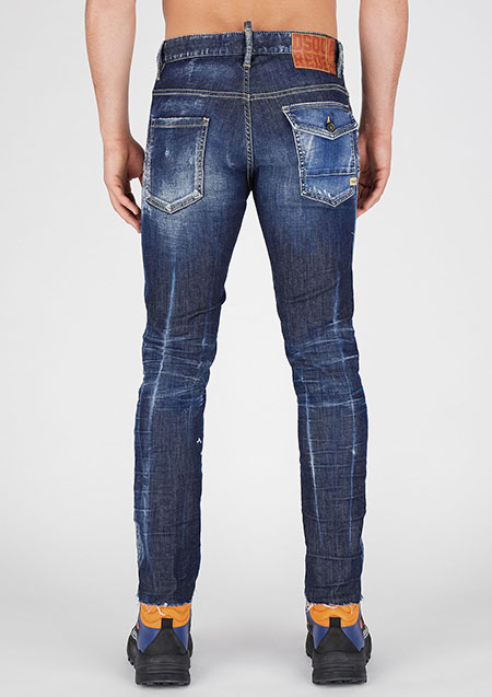 DSQUARED2 DARK WRINKLE BLUE WASH SUPER STRETCH SKATER JEAN | 470INDIGO