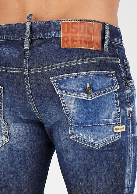 DSQUARED2 DARK WRINKLE BLUE WASH SUPER STRETCH SKATER JEAN | 470INDIGO