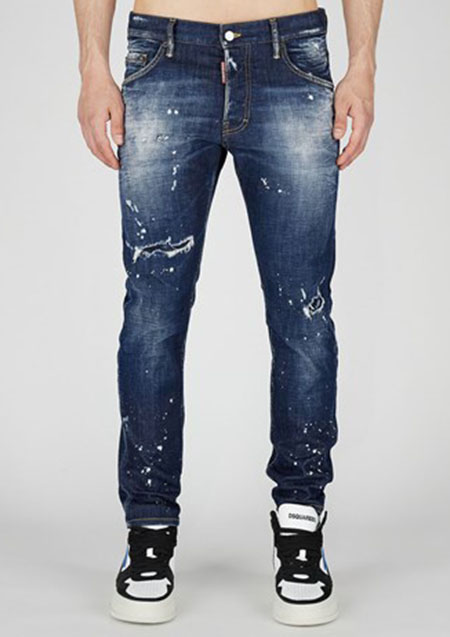 DSQUARED2 DARK RIPPED WASH SKATER JEANS | 470BLUE