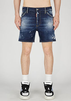 DSQUARED2 DARK RIPPED WASH COMMANDO DENIM SHORTS | 470BLUE