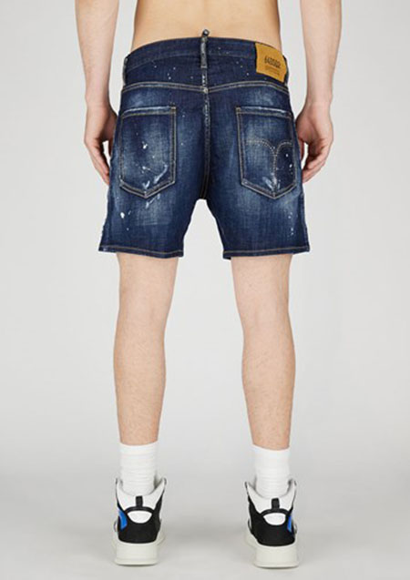 DSQUARED2 DARK RIPPED WASH COMMANDO DENIM SHORTS | 470BLUE