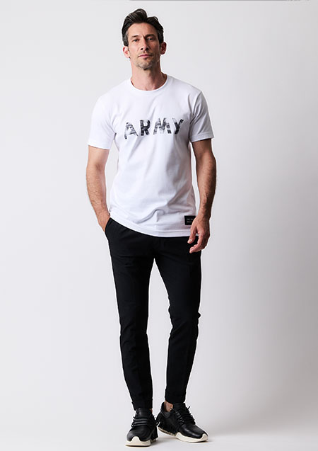 1PIU1UGUALE3 BLACK MILITARY SUPIMA PREMIUM SMOOTH VINTAGE LOGO ARMY T-sh | 10/99 WHITE/BLACK