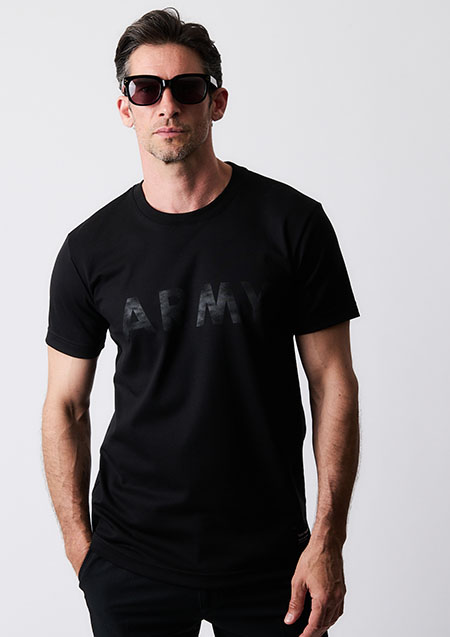 1PIU1UGUALE3 BLACK MILITARY SUPIMA PREMIUM SMOOTH VINTAGE LOGO ARMY T-sh | 99/99BLACK/BLACK