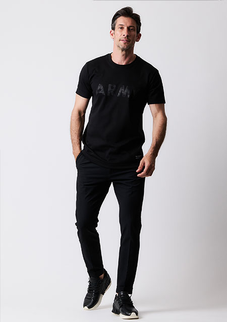 1PIU1UGUALE3 BLACK MILITARY SUPIMA PREMIUM SMOOTH VINTAGE LOGO ARMY T-sh | 99/99BLACK/BLACK