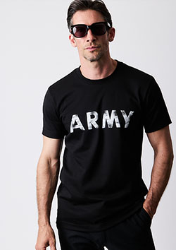 1PIU1UGUALE3 BLACK MILITARY SUPIMA PREMIUM SMOOTH VINTAGE LOGO ARMY T-sh | 99/10BLACK/WHITE