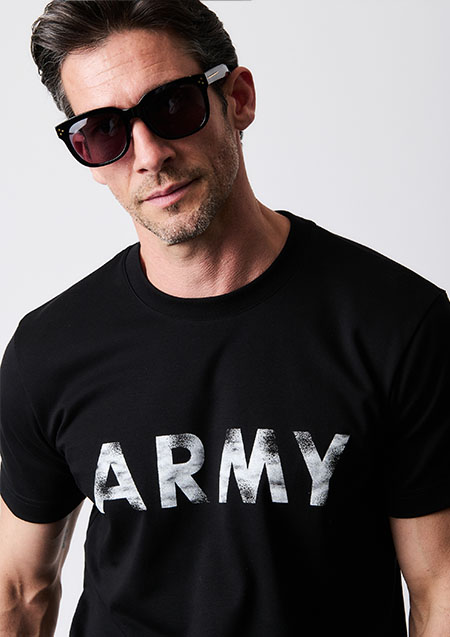 1PIU1UGUALE3 BLACK MILITARY SUPIMA PREMIUM SMOOTH VINTAGE LOGO ARMY T-sh | 99/10BLACK/WHITE
