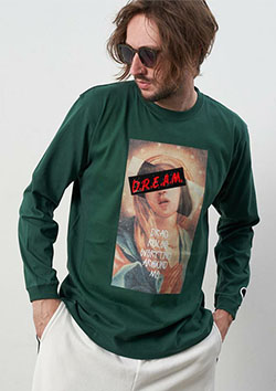 STUD MUFFIN 5.6ozコットン天竺 D.R.A.M.シークイン LS Tシャツ | GREEN