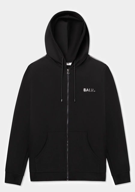 BALR. Q-Tape Zip Through Hoodie | JET BLACK