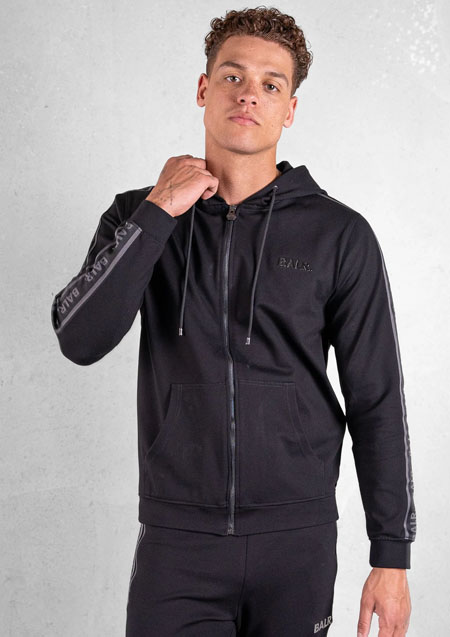 BALR. Q-Tape Zip Through Hoodie | JET BLACK