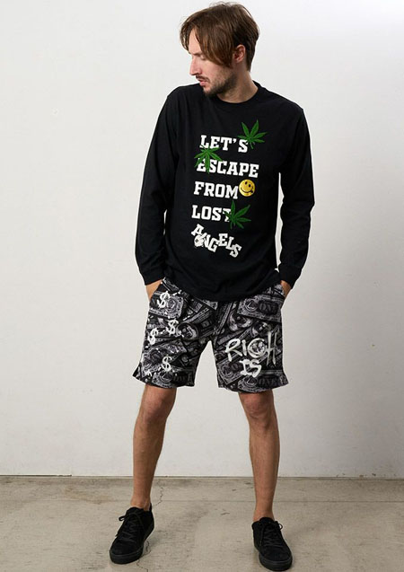 STUD MUFFIN 5.6ozコットン天竺 Lets escape&サガラパッチLS Tシャツ | BLACK