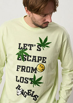 STUD MUFFIN 5.6ozコットン天竺 Lets escape&amp;amp;サガラパッチLS Tシャツ | GREEN