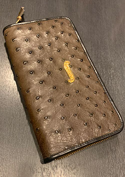 BILL WALL LEATHER Brown Ostrich Zipper wallet | brown