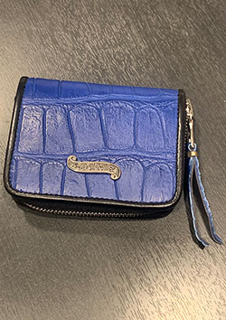 BILL WALL LEATHER Matte Alligator Square Zipper Wallet  | Blue