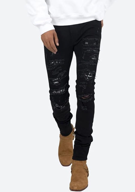 mnml X165 PAISLEY STRETCH DENIM | BLACK/BLACK