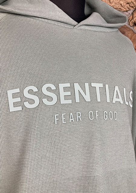 FOG ESSENTIALS 23SS FRONT LOGO RAGLAN WAFFLE HOODIE | SAND MINT