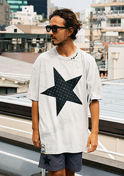 Stud Muffin 7oz ピグメントウォッシュドコットン天竺 スターグラムフォームプリント SS Tシャツ | LIGHTGREY