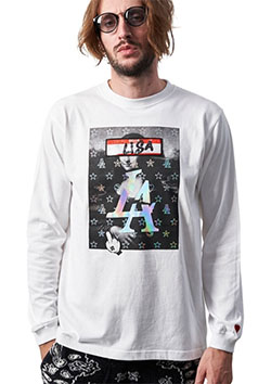 STUD MUFFIN スタッドマフィン 5.6ozコットン天竺 RIZAシークイン LS Tシャツ  | WHITE