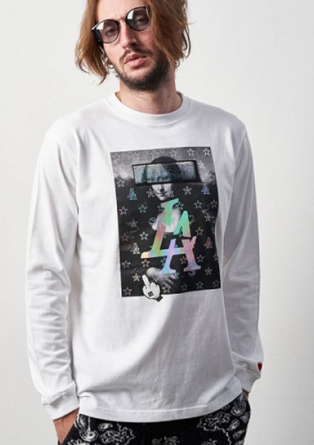 STUD MUFFIN スタッドマフィン 5.6ozコットン天竺 RIZAシークイン LS Tシャツ  | WHITE
