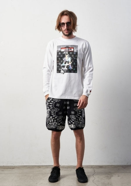 STUD MUFFIN スタッドマフィン 5.6ozコットン天竺 RIZAシークイン LS Tシャツ  | WHITE