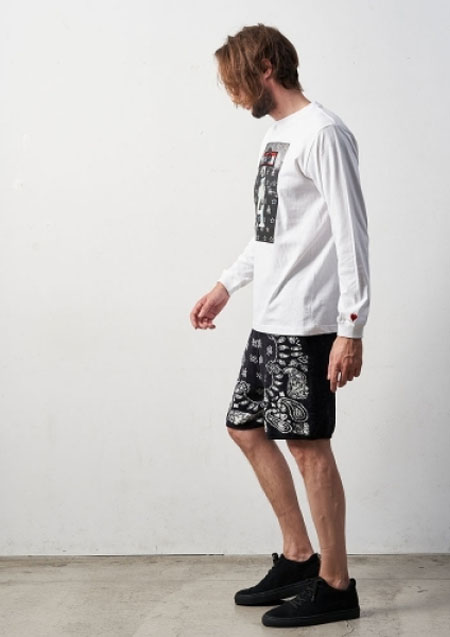 STUD MUFFIN スタッドマフィン 5.6ozコットン天竺 RIZAシークイン LS Tシャツ  | WHITE
