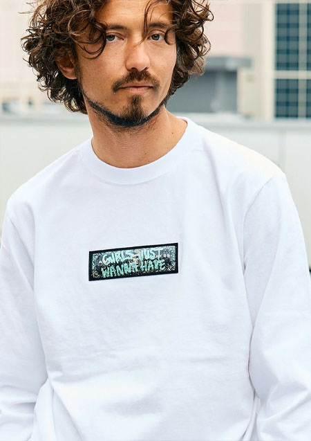 STUD MUFFIN 5.6ozコットン天竺 スターグラムハート&amp;シークインLS Tシャツ | WHITE