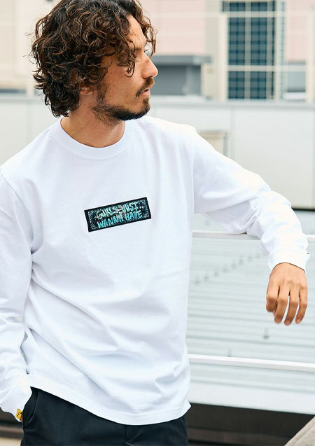 STUD MUFFIN 5.6ozコットン天竺 スターグラムハート&amp;シークインLS Tシャツ | WHITE