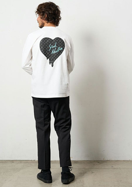 STUD MUFFIN 5.6ozコットン天竺 スターグラムハート&amp;シークインLS Tシャツ | WHITE