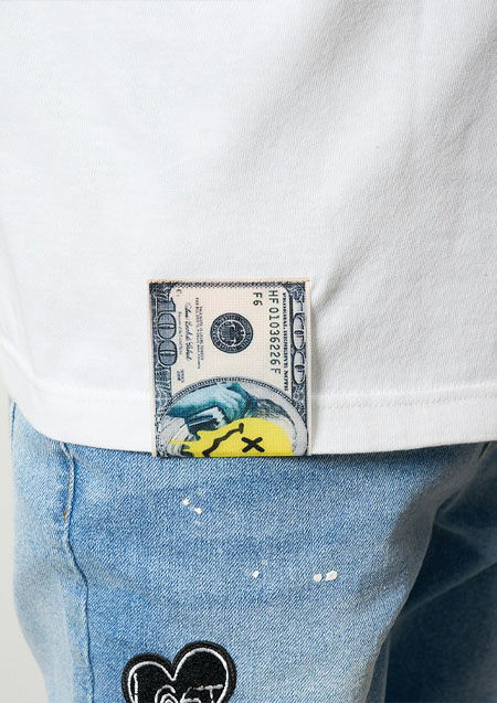 STUD MUFFIN 5.6ozコットン天竺 ラベルスマイル発泡プリントLS Tシャツ | WHITE