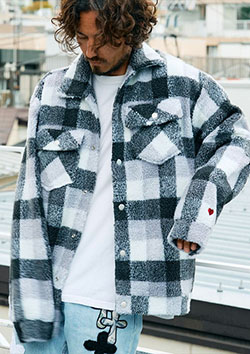 STUD MUFFIN ブロックチェックムックボア サガラパッチワークブルゾン | M.GREY